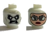 LEGO part Minifigure, Head Dual Sided Alien with White Eyes and Teeth / Balaclava, Light Nougat Female Face with Glasses, Red Lips Pattern 3626pb1383