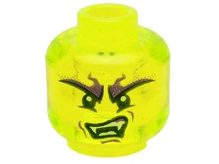 LEGO onderdeel Minifigure, Head Alien Ghost with Large Dark Purple and Black Eyebrows, White Fangs, and Lopsided Scowl Pattern (3626pb1390)