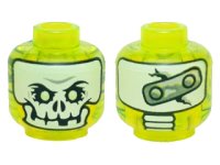 LEGO part Minifigure, Head Alien Ghost with White Skull Face, Yellowish Green Eyes, and Metal Plate on Back Pattern 3626pb1392