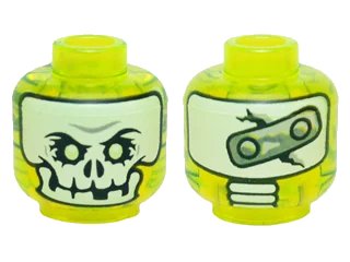 LEGO onderdeel Minifigure, Head Alien Ghost with White Skull Face, Yellowish Green Eyes, and Metal Plate on Back Pattern (3626pb1392)