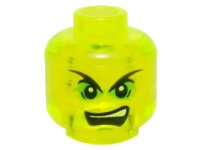 LEGO onderdeel Minifigure, Head Black Pointed Eyebrows, Bright Green Eye Shadow, Open Mouth Scowl with Top Teeth Pattern 3626pb1425
