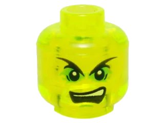 LEGO onderdeel Minifigure, Head Black Pointed Eyebrows, Bright Green Eye Shadow, Open Mouth Scowl with Top Teeth Pattern (3626pb1425)