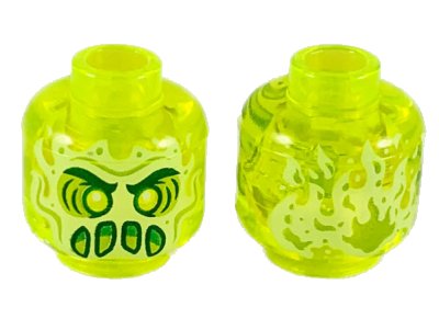 LEGO part Minifigure, Head Alien Ghost with Yellowish Green Face, Slime Mouth and Flames in Back Pattern - Hollow Stud (3626pb2435)