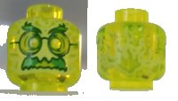 LEGO onderdeel Minifigure, Head Alien Ghost with Yellowish Green Face, Bushy Eyebrows, Glasses, Angry and Flames in Back Pattern - Hollow Stud 3626pb2493