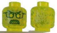 LEGO part Minifigure, Head Alien Ghost with Yellowish Green Face, Glasses, Angry and Flames in Back Pattern - Hollow Stud 3626pb2494