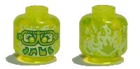 LEGO part Minifigure, Head Alien Ghost with Yellowish Green Face, Slime Mouth, Glasses and Flames in Back Pattern - Vented Stud 3626pb3334