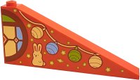 LEGO part Slope 25 8 x 1 x 3 with Medium Nougat Round Window Half with Bright Light Yellow, Bright Light Blue and Lime Stained Glass, Hanging Lights, Bunny Rabbit, Stars, Planet and Moon Pattern Model Left Side 49618pb01L