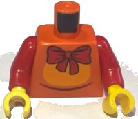 LEGO part Torso Animal Costume with Orange Stomach, Dark Brown Line and Red Bow, Buttons on Back Pattern (BAM) / Red Arms / Yellow Hands 973pb6562c01
