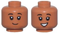 LEGO part Minifigure, Head Dual Sided Child, Thin Black Eyebrows, Closed Mouth Smile / Open Mouth Smile Pattern - Vented Stud 3626pb3618