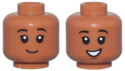 LEGO onderdeel Minifigure, Head Dual Sided Child, Thin Black Eyebrows, Closed Mouth Smile / Open Mouth Smile Pattern - Vented Stud (3626pb3618)