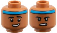 LEGO part Minfigure, Head Dual Sided Dark Azure Headband, Black Eyebrows, Lopsided Open Mouth Grin / Firm Gritted Teeth Pattern 3626pb3952