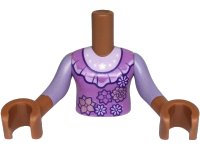 LEGO part Torso Mini Doll Girl Medium Lavender Dress Top with Dark Purple Collar and Metallic Pink and Lavender Flowers over Shirt with White Stars Pattern, Sienna Arms with Hands with Lavender Sleeves FTGpb467c01