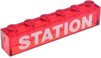 LEGO part Brick 1 x 6 without Bottom Tubes with White 'STATION' Pattern 3067pb08