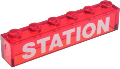 LEGO onderdeel Brick 1 x 6 without Bottom Tubes with White 'STATION' Pattern (3067pb08)