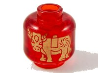 LEGO part Minifigure, Head without Face with Gold Ox / Bull Pattern on Both Sides - Vented Stud 3626pb3347
