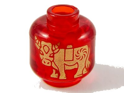 LEGO onderdeel Minifigure, Head without Face with Gold Ox / Bull Pattern on Both Sides - Vented Stud (3626pb3347)