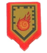 LEGO part Tile, Modified 2 x 3 Pentagonal with Nexo Power Shield Pattern - Rolling Fireball 22385pb004