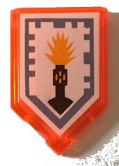 LEGO part Tile, Modified 2 x 3 Pentagonal with Nexo Power Shield Pattern - Flash Cannon 22385pb040