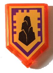 LEGO part Tile, Modified 2 x 3 Pentagonal with Nexo Power Shield Pattern - Wall Block 22385pb042