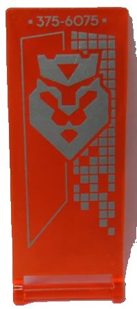 LEGO part Flag 7 x 3 with Bar Handle with Silver '375-6075' and Lion Head with Crown Pattern Model Left Side (Sticker) - Set 70317 30292pb045L