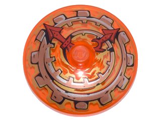 LEGO part Dish 4 x 4 Inverted (Radar) with Solid Stud with Clock Face with Copper and Gold Spiral Gear and Red Hands Pattern (3960pb038)