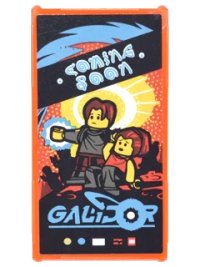 LEGO part Glass for Window 1 x 4 x 6 with Movie Poster with Blue 'GALIDOR', 'COMING SOON' and 2 Minifigures Pattern (Sticker) - Set 70620 57895pb045