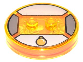 LEGO part Dimensions Toy Tag 4 x 4 x 2/3 with 2 Studs and Trans-Orange Bottom with Gold Circle Pendant on Light Bluish Gray Background Pattern (Tina Goldstein) (18605c02pb12)
