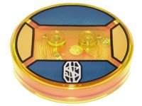 LEGO onderdeel Dimensions Toy Tag 4 x 4 x 2/3 with 2 Studs and Trans-Orange Bottom with Silver 'NS' Monogram on Dark Blue Background Pattern (Newt Scamander) 18605c02pb19