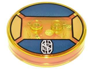 LEGO part Dimensions Toy Tag 4 x 4 x 2/3 with 2 Studs and Trans-Orange Bottom with Silver 'NS' Monogram on Dark Blue Background Pattern (Newt Scamander) (18605c02pb19)