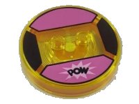 LEGO part Dimensions Toy Tag 4 x 4 x 2/3 with 2 Studs and Trans-Orange Bottom with Black 'POW' in Bright Pink Starburst on Dark Pink Background Pattern (Blossom) 18605c02pb27
