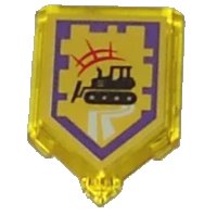 LEGO part Tile, Modified 2 x 3 Pentagonal with Nexo Power Shield Pattern - Bulldozer 22385pb060