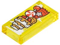 LEGO part Tile 1 x 2 with Clouds and Red, White and Medium Nougat Floating Candy Castle with Cake, Lollipop, Cookie and Star Pattern 3069pb1279