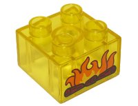 LEGO part Duplo, Brick 2 x 2 with Burning Logs Pattern 3437pb092