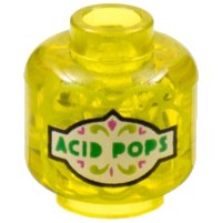 LEGO onderdeel Minifigure, Head without Face with Green 'ACID POPS' on White Label Pattern - Vented Stud 3626pb3350
