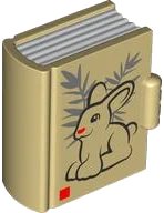 LEGO part Duplo Utensil Book with Molded White Pages and Printed Black Bunny / Rabbit Outline with Red Nose and Dark Bluish Gray Leaves Pattern 100954pb01