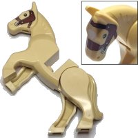 LEGO onderdeel Horse, Movable Legs with Black Eyes, White Pupils, Reddish Brown Bridle and White Blaze Pattern 10352c01pb07