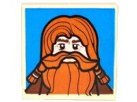 LEGO part Tile, Modified 2 x 2 Inverted with Red-Haired Dwarf on Blue Background Pattern 11203pb003
