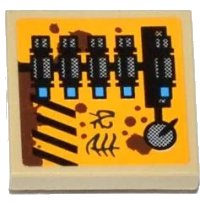 LEGO onderdeel Tile, Modified 2 x 2 Inverted with Grille, Alien Characters, Rust, Knob and Mechanical Pattern Model Left Side (Sticker) - Set 70002 11203pb010L