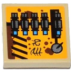 LEGO onderdeel Tile, Modified 2 x 2 Inverted with Grille, Alien Characters, Rust, Knob and Mechanical Pattern Model Left Side (Sticker) - Set 70002 (11203pb010L)