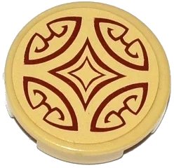 LEGO onderdeel Tile, Round 2 x 2 with Bottom Stud Holder with Cushion with Dark Red Swirls and Diamonds Pattern (Sticker) - Set 41075 (14769pb047)