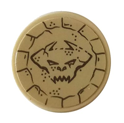 LEGO onderdeel Tile, Round 2 x 2 with Bottom Stud Holder with Demon Head in Carved Stone Pattern (Sticker) - Set 76056 (14769pb142)