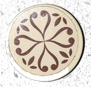 LEGO onderdeel Tile, Round 2 x 2 with Bottom Stud Holder with Reddish Brown Elves Scrollwork on Tan Background Pattern (Sticker) - Set 41173 (14769pb359)