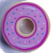 LEGO part Tile, Round 2 x 2 with Hole with Donut / Doughnut with Bright Pink Donut Frosting and Sprinkles Pattern 15535pb07