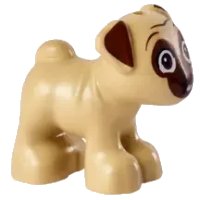 LEGO part Dog, Friends, Pug, Standing with Reddish Brown Muzzled Face, Ears and Eyes Looking Forward and Bright Pink Tongue Pattern (Dango) 24111pb07