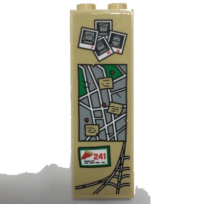 LEGO onderdeel Brick 1 x 2 x 5 with Polaroid Photographs, Map, Pizza, Number 241 and Cobweb Pattern (Sticker) - Set 76108 (2454pb179)