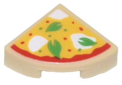 LEGO onderdeel Tegel, Rond 1 x 1 Kwart met Pizzapunt met Groen Basilicum en Witte Mozzarella Kaas Patroon (25269pb030)