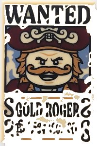 LEGO part Tile 2 x 3 with Wanted Poster with Black 'WANTED' 'GOLD ROGER' (Belly) Illegible Pattern 26603pb530