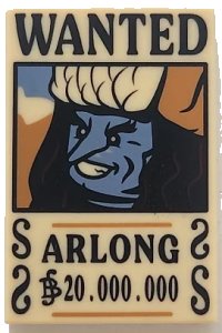 LEGO part Tile 2 x 3 with Wanted Poster with Black 'WANTED' 'ARLONG' (Belly) '20.000.000' Pattern 26603pb532
