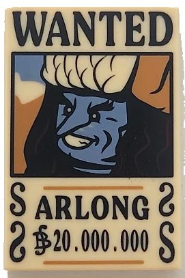 LEGO onderdeel Tile 2 x 3 with Wanted Poster with Black 'WANTED' 'ARLONG' (Belly) '20.000.000' Pattern (26603pb532)