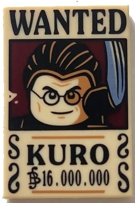 LEGO onderdeel Tile 2 x 3 with Wanted Poster with Black 'WANTED' 'KURO' (Belly) '16.000.000' Pattern (26603pb533)